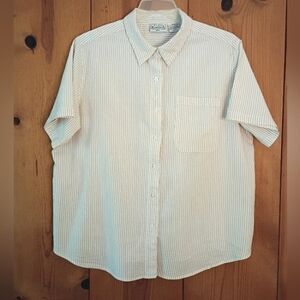 Basic Editions Plus Button Front Seersucker Shirt Short Sleeve NWOT